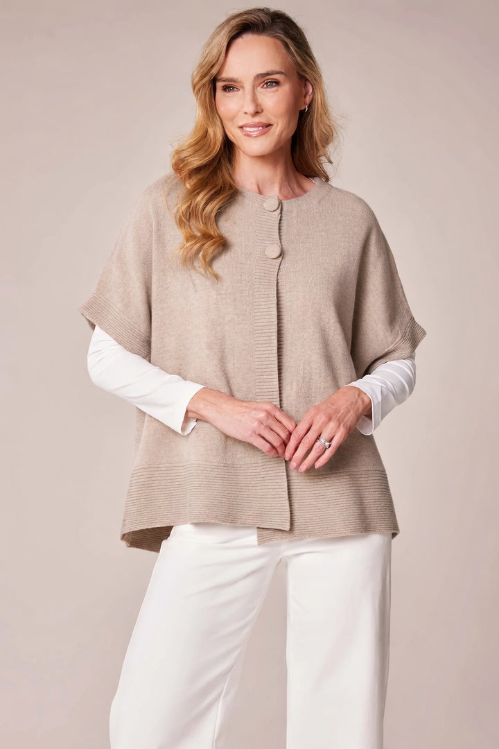 Decollage Beige Sleeveless Cardigan