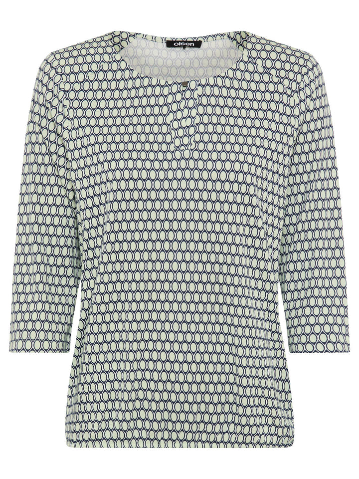 Olsen Soft Mint Geometric Long Sleeve T-Shirt