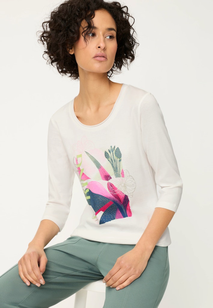 Olsen Off White Floral Print Long Sleeve T-Shirt