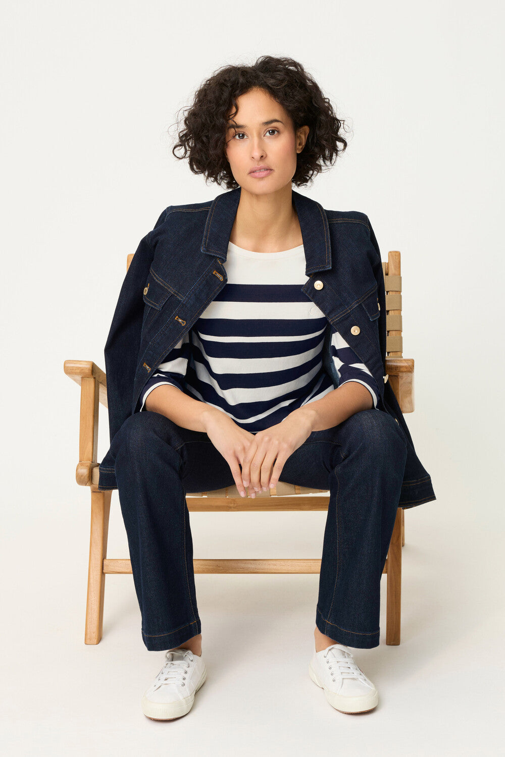 Olsen Ink Blue Striped Long Sleeve Top