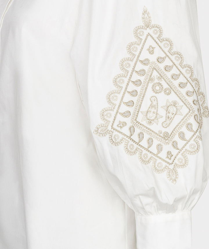 EsQualo Embroidery Poplin Blouse, Off White
