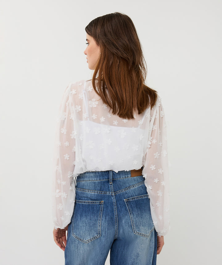 EsQualo Off White Daisy Flower Blouse