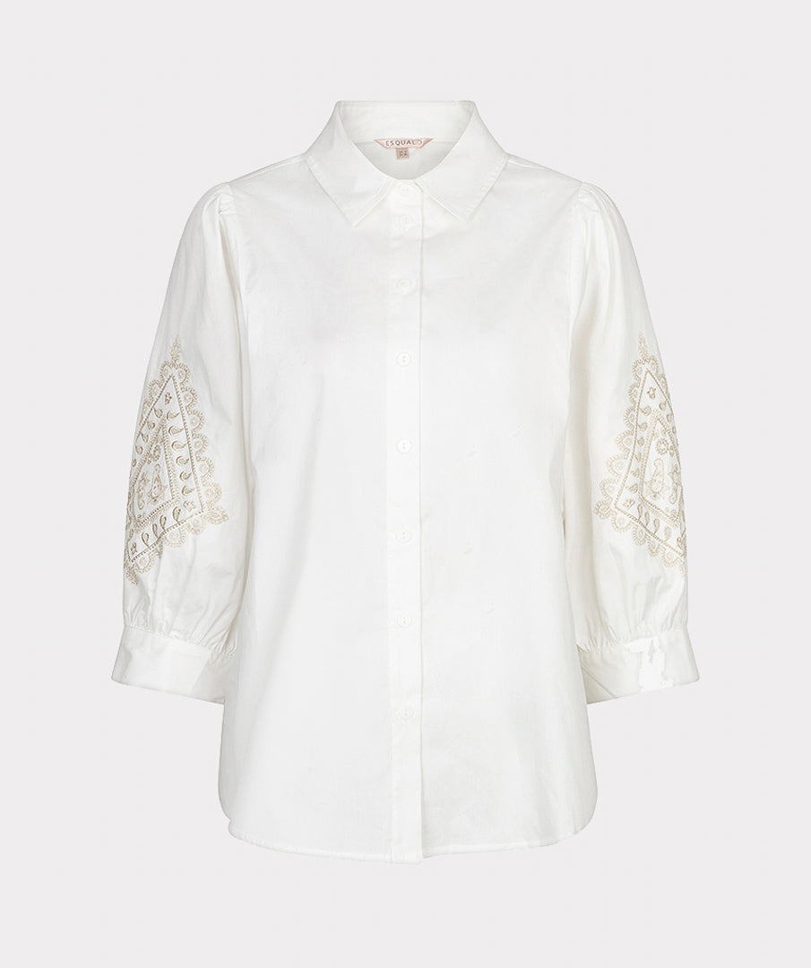 EsQualo Embroidery Poplin Blouse, Off White