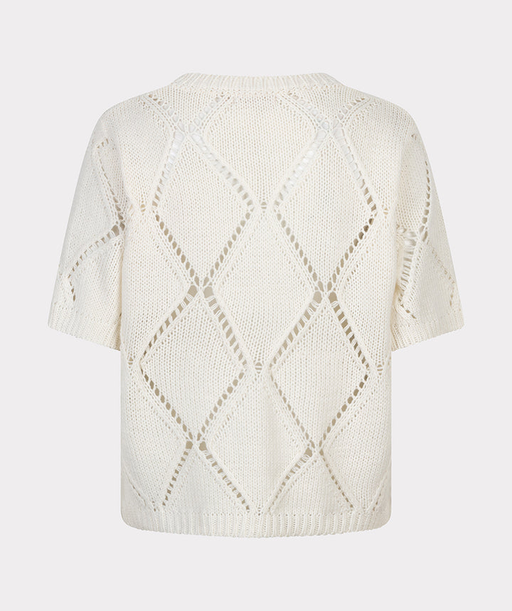 EsQualo Ecru Sweater Ajour Diamond Sequins