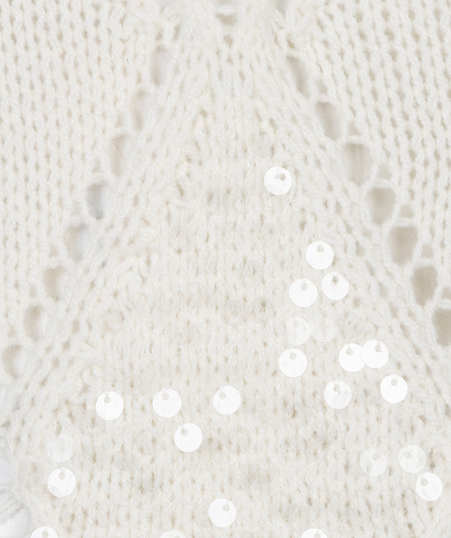 EsQualo Ecru Sweater Ajour Diamond Sequins