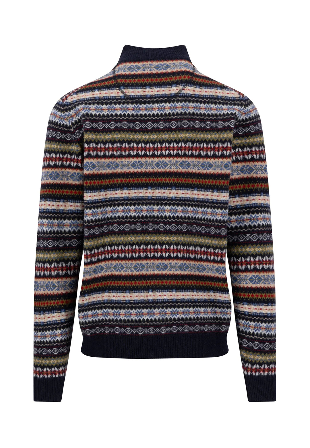 Fynch Hatton Wool Patterned Zip Jumper, Navy