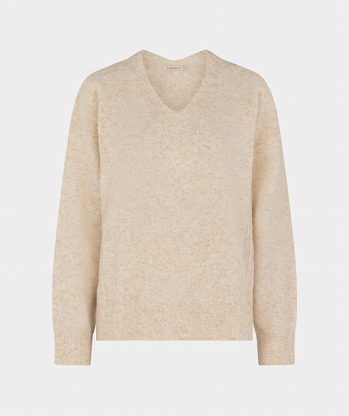EsQualo Cable Knit V-Neck, Biscuit