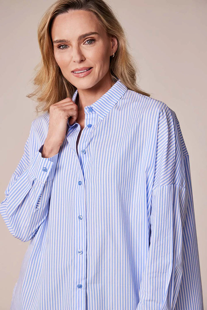 Decollage Blue & White Cotton Striped Shirt