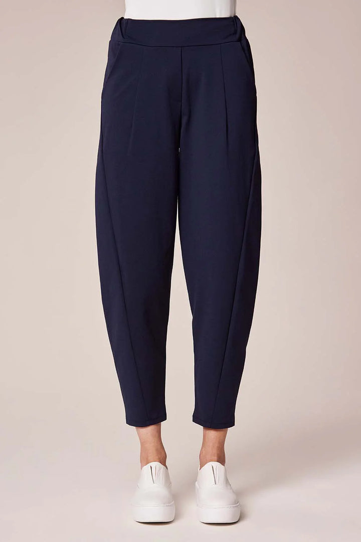 Decollage Navy Barrel Leg Trousers