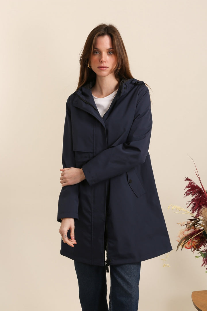 Waterproof & Windproof Mid-Length Parka Jacket, Navy
