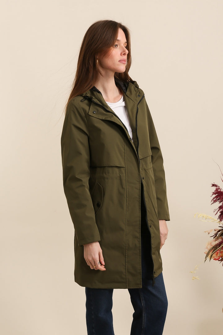 Waterproof & Windproof Mid-Length Parka Jacket, Khaki