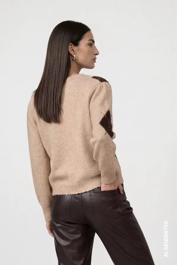 Monari Diamond Pattern Cardigan, Cappucino