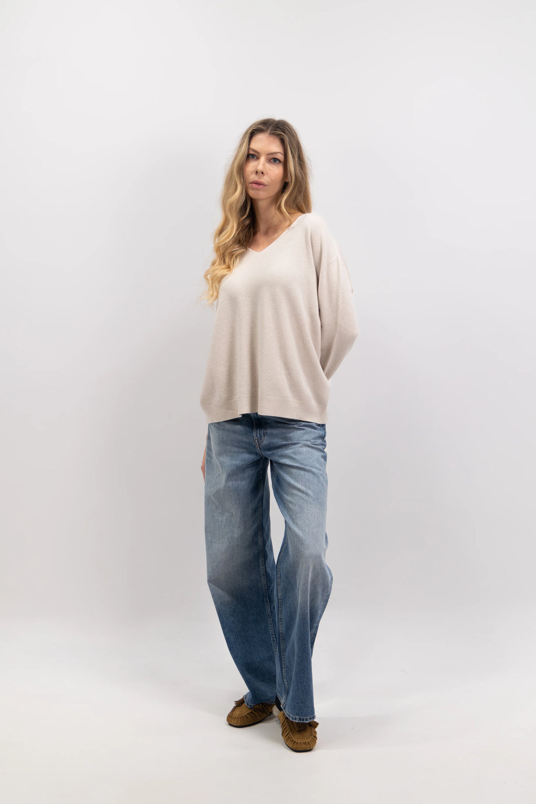 Ivory Boyfriend V-Neck Knit