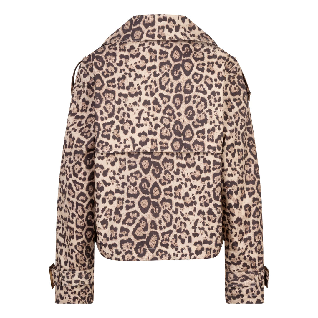 EsQualo Leopard Print Short Trench Coat