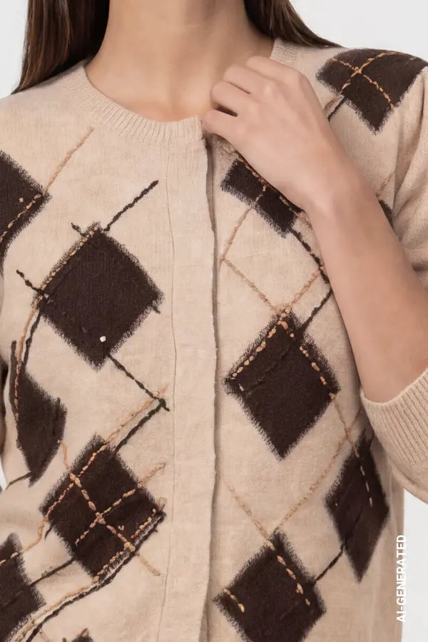 Monari Diamond Pattern Cardigan, Cappucino