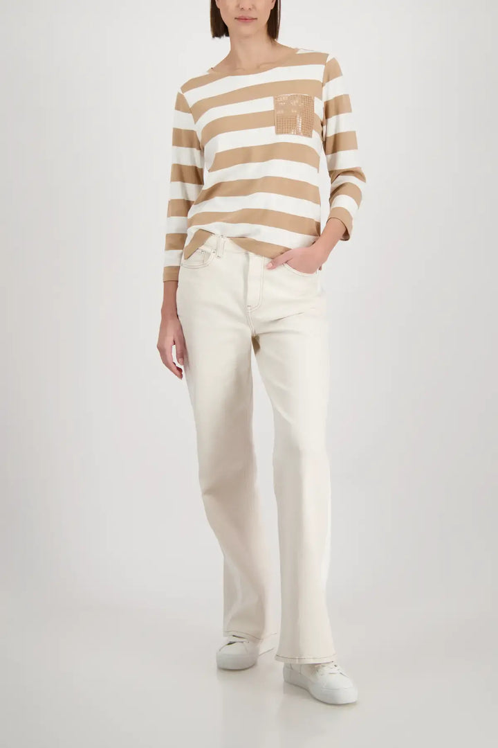 Monari Beige Sriped Sweatshirt