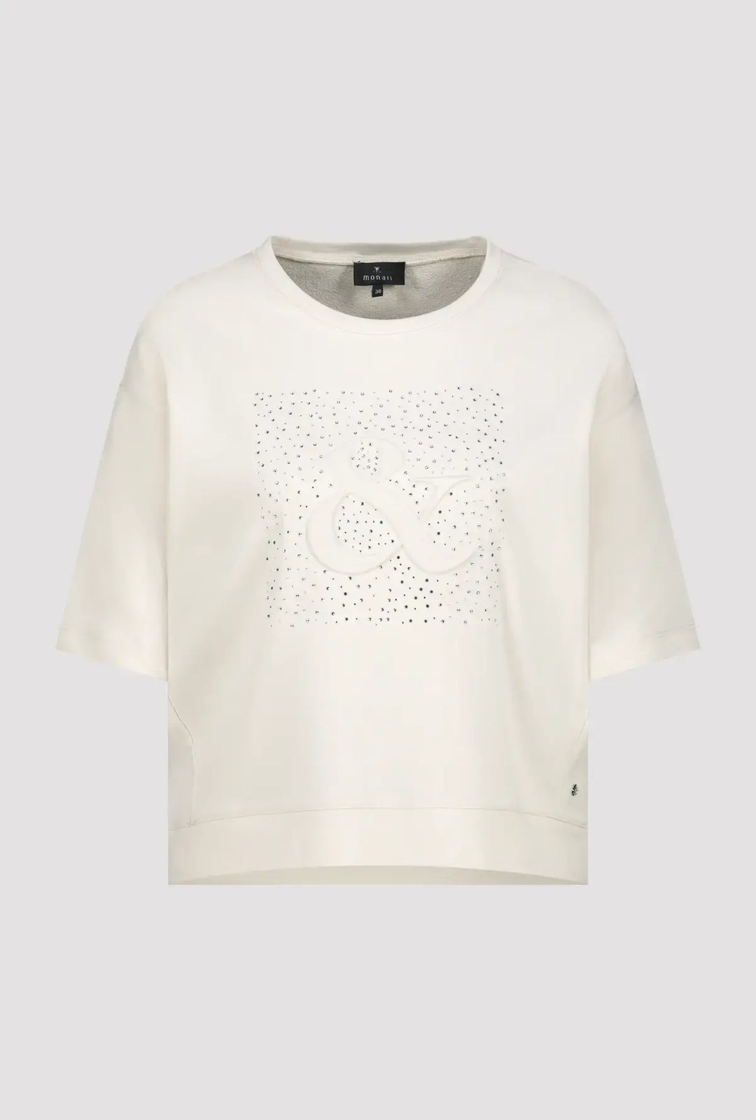 Monari Beige Rhinestone Short Sleeve Sweatshirt