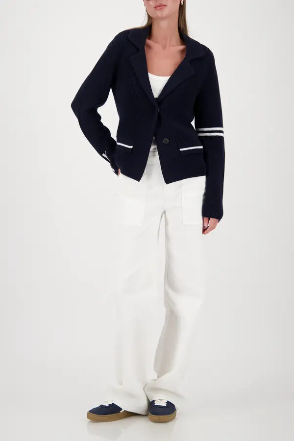 Monari Navy Knitted Blazer With Stripe Details