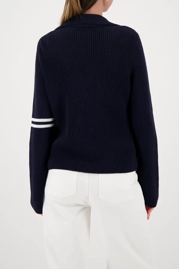 Monari Navy Knitted Blazer With Stripe Details