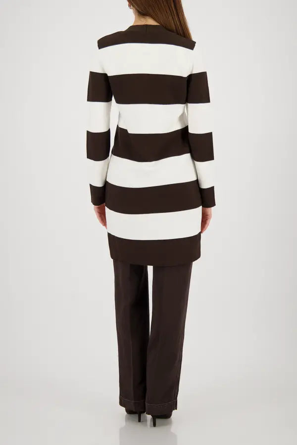 Monari Brown Block Striped Cardigan