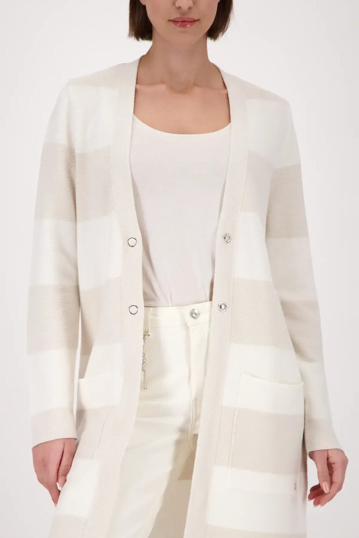 Monari Beige Block Striped Cardigan