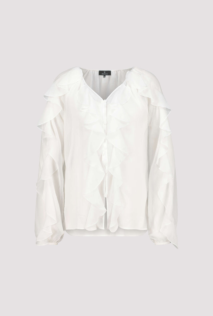 Monari White Georgette Ruffle Blouse