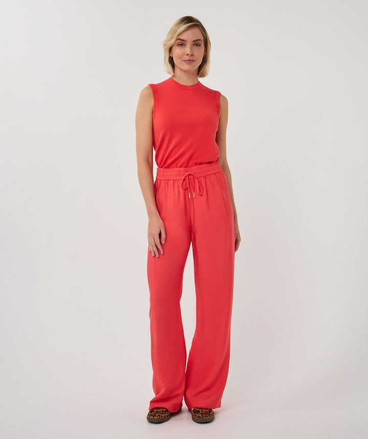 EsQualo Red Wide Leg Elastic Waist Trousers