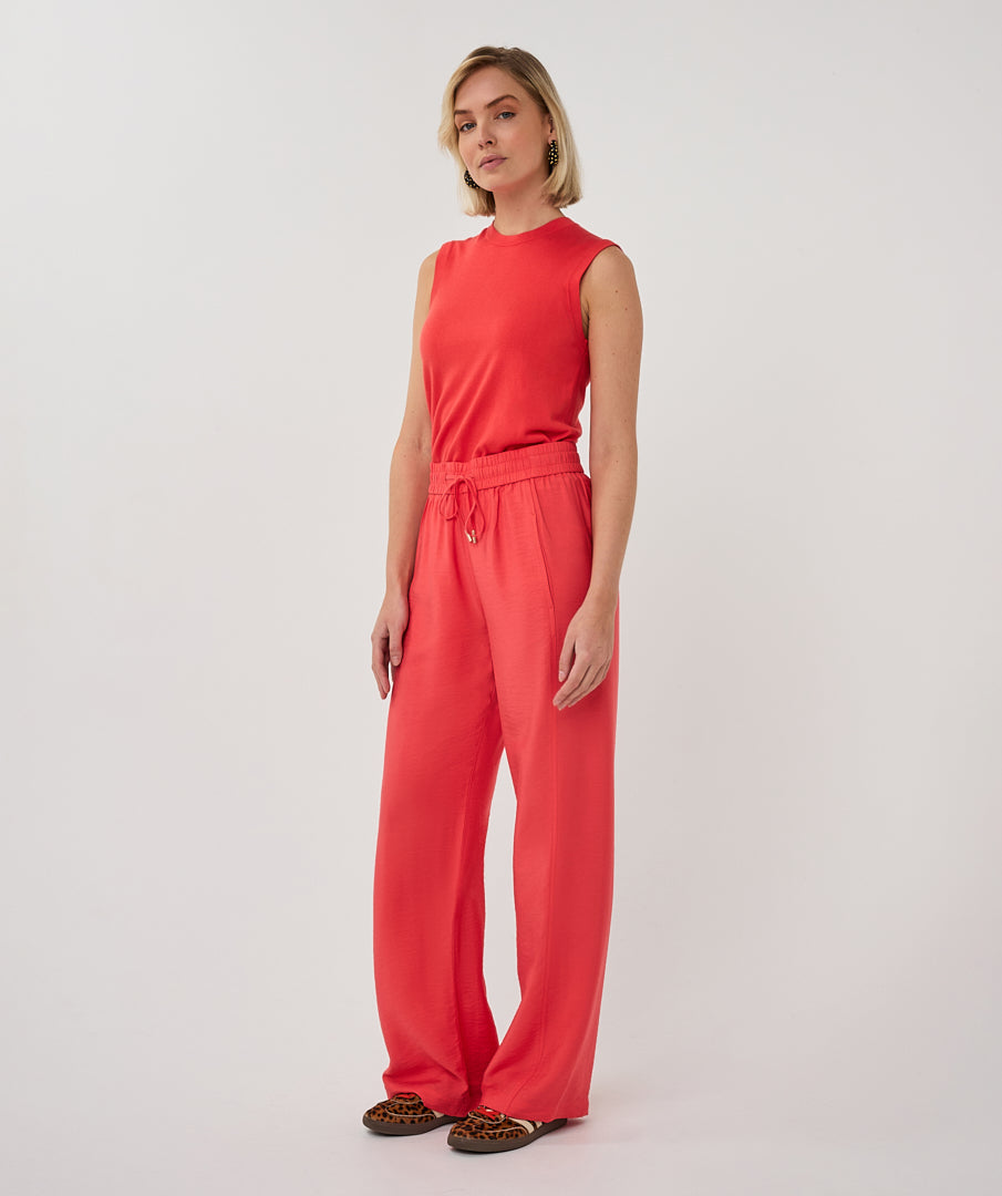 EsQualo Red Wide Leg Elastic Waist Trousers