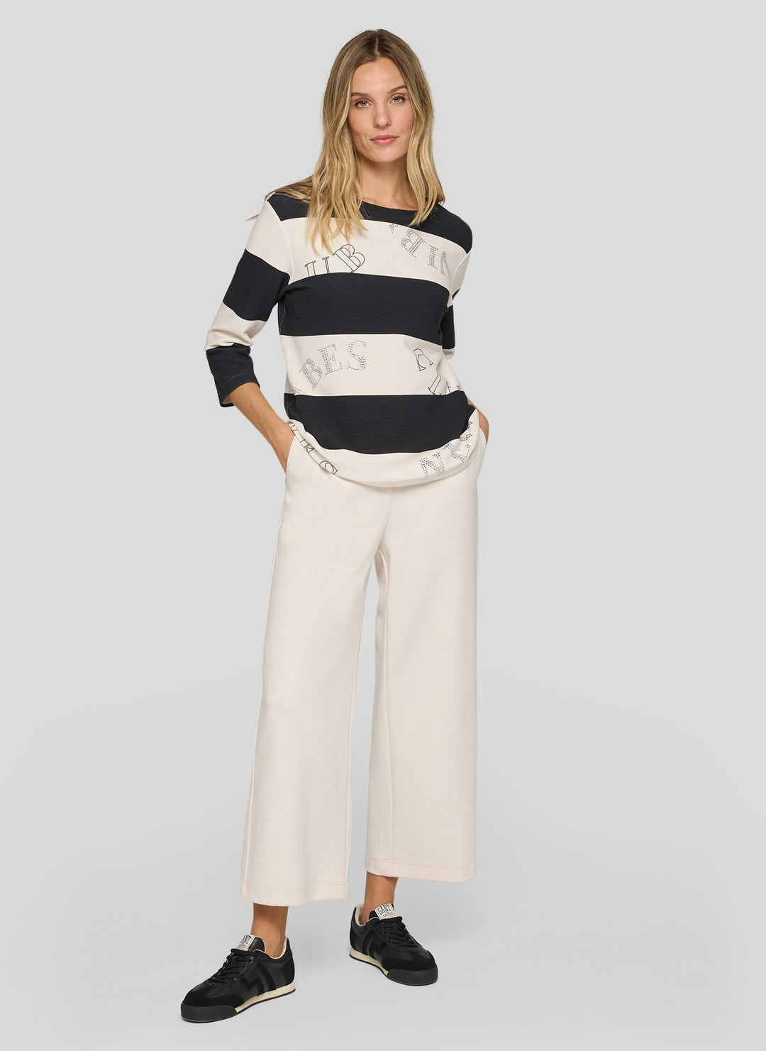 Rabe Beige Striped Round Neck Sweater