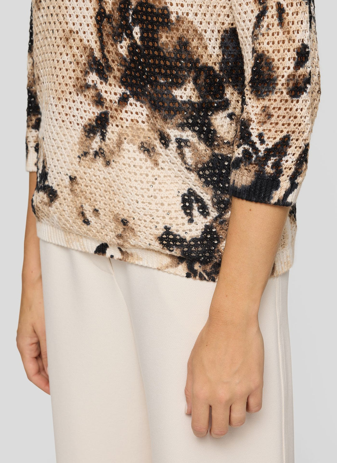 Rabe Beige Floral Mesh Texture Sweater