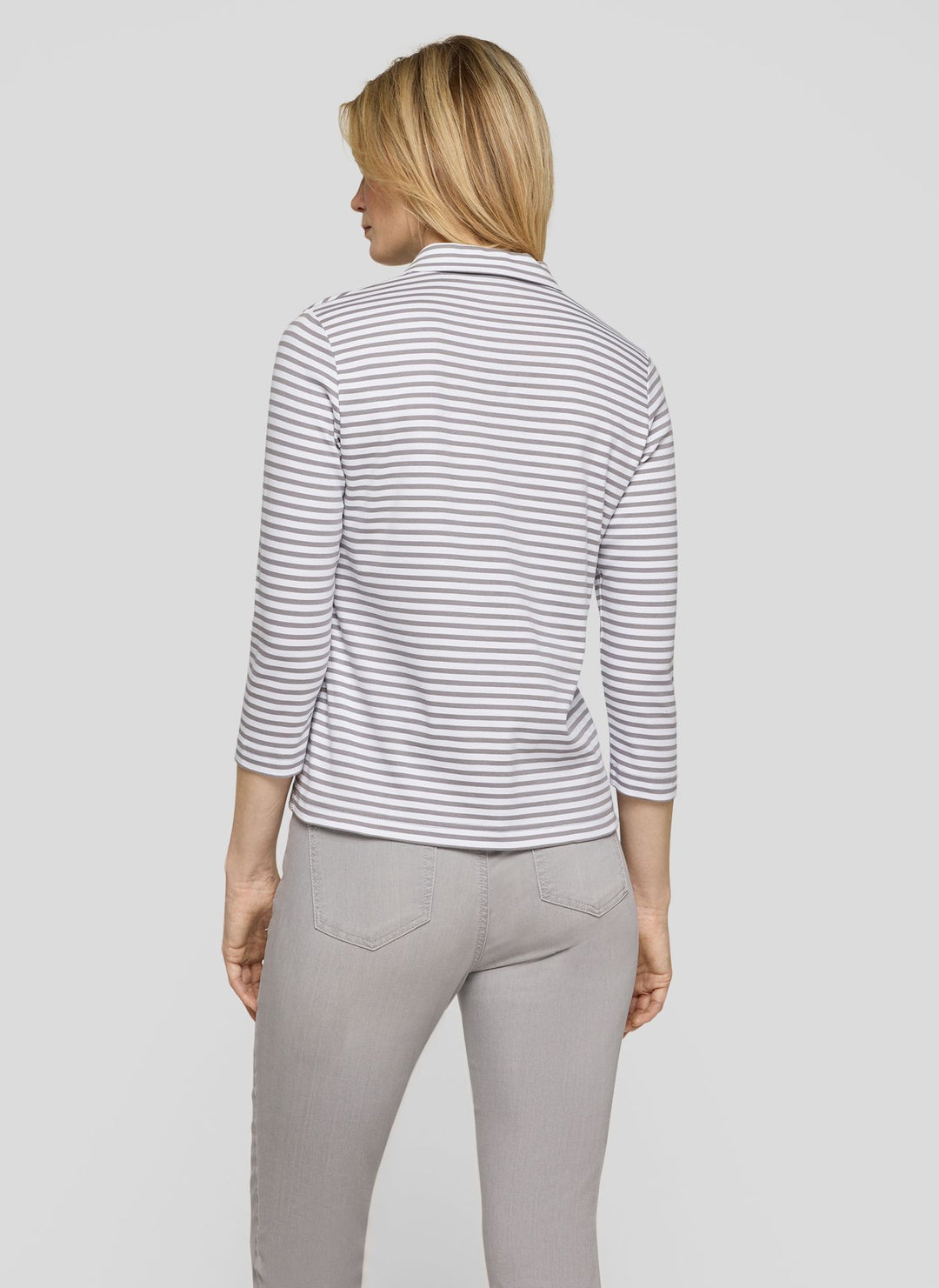 Rabe Grey Striped Polo Zipped Sweatshirt