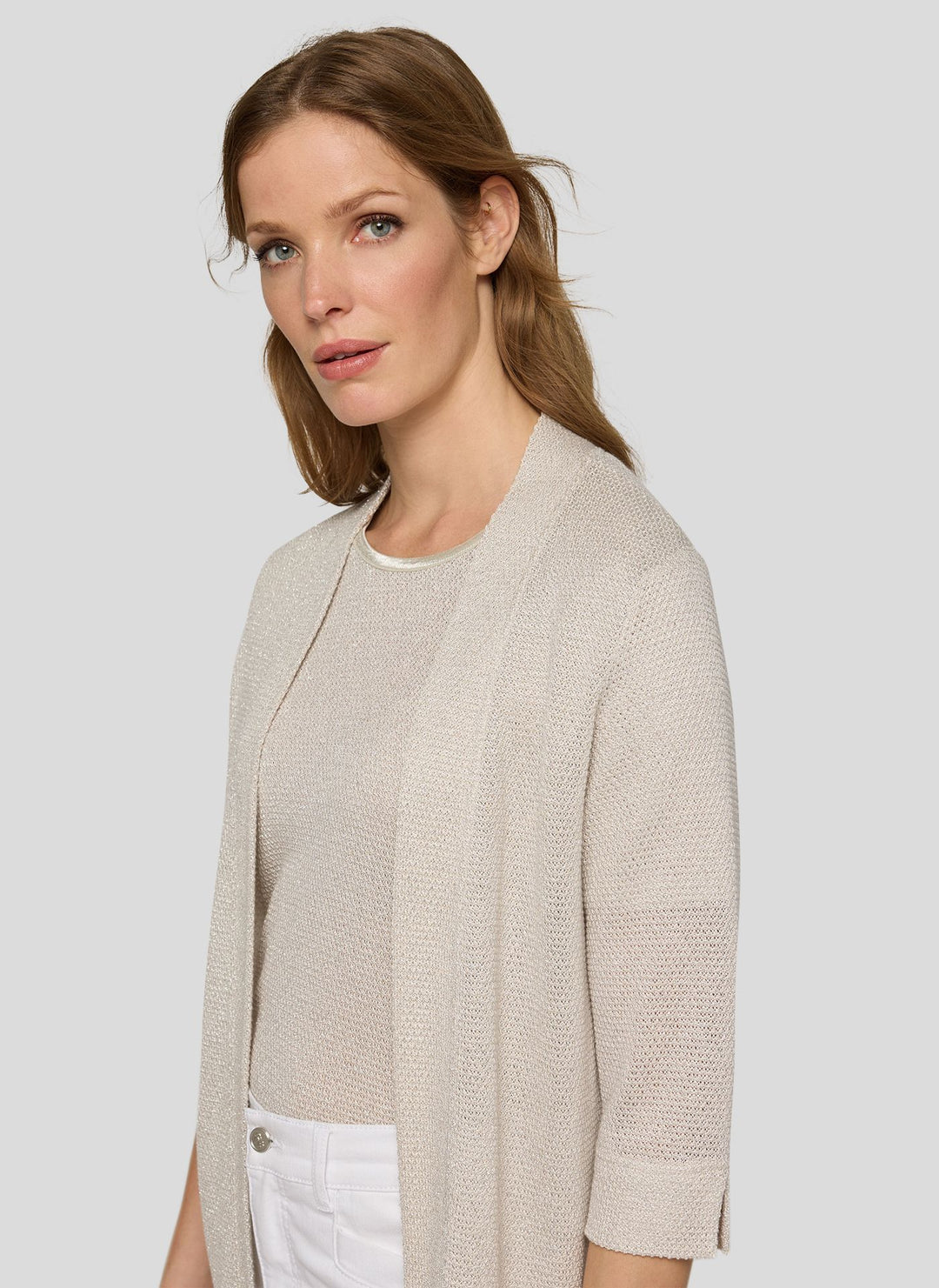 Rabe Beige Open Textured 3/4 Sleeve Jacket