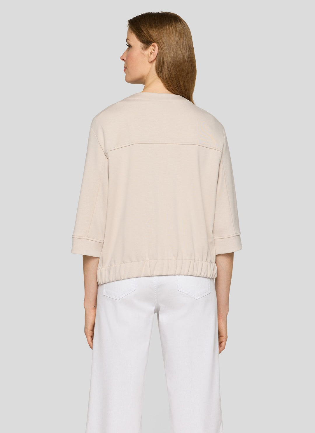 Rabe Beige Zipped 3/4 Sleeve Sweat Jacket