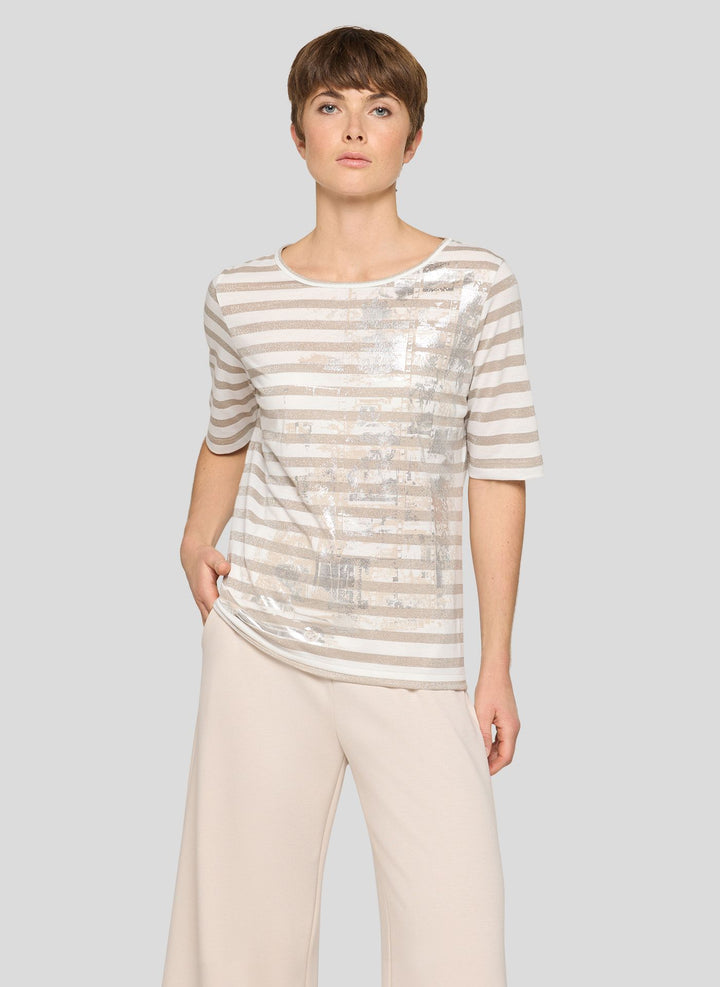 Rabe Beige Striped 3/4 Sleeve Shirt