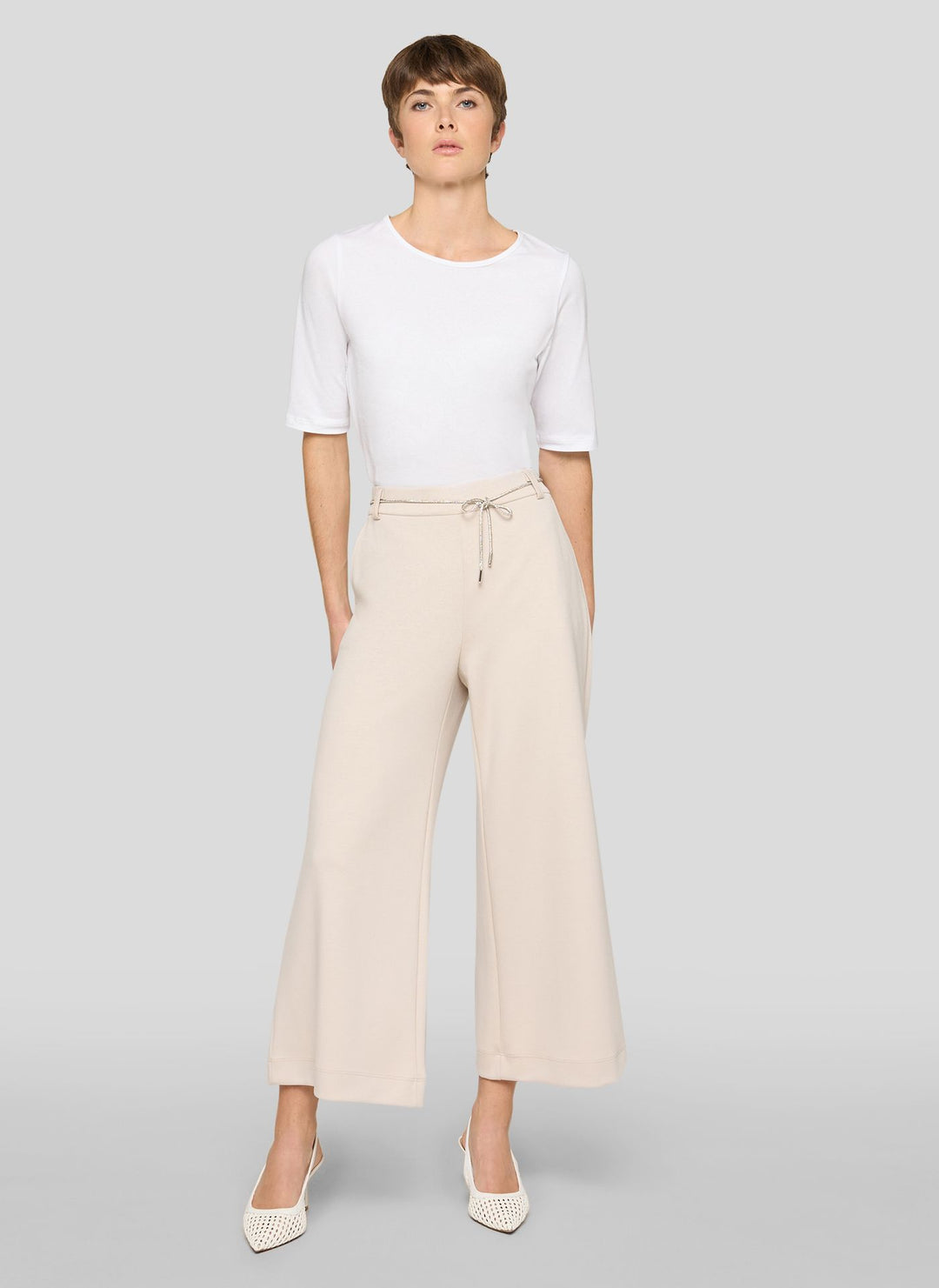 Rabe Beige Wide Leg Trousers with Rhinestone Tie