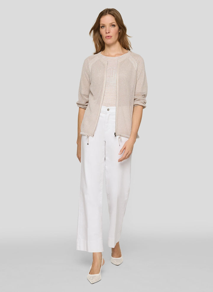 Rabe Beige Textured Knit Zip Cardigan