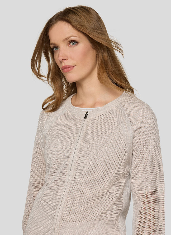 Rabe Beige Textured Knit Zip Cardigan