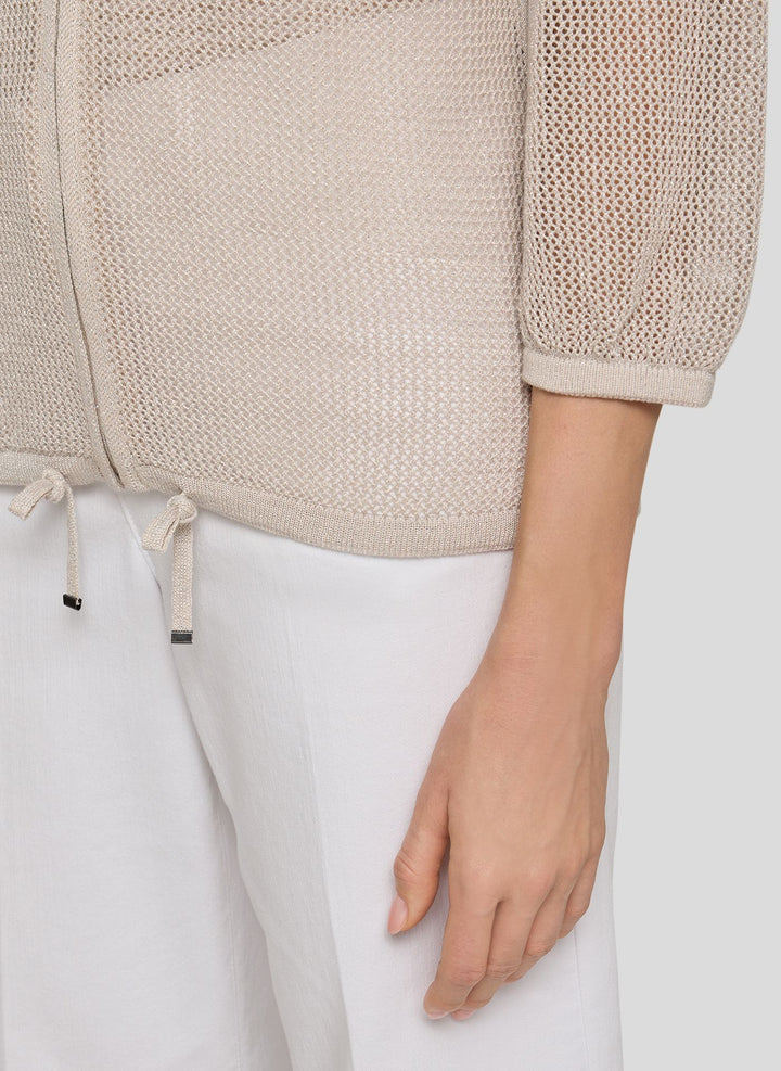 Rabe Beige Textured Knit Zip Cardigan