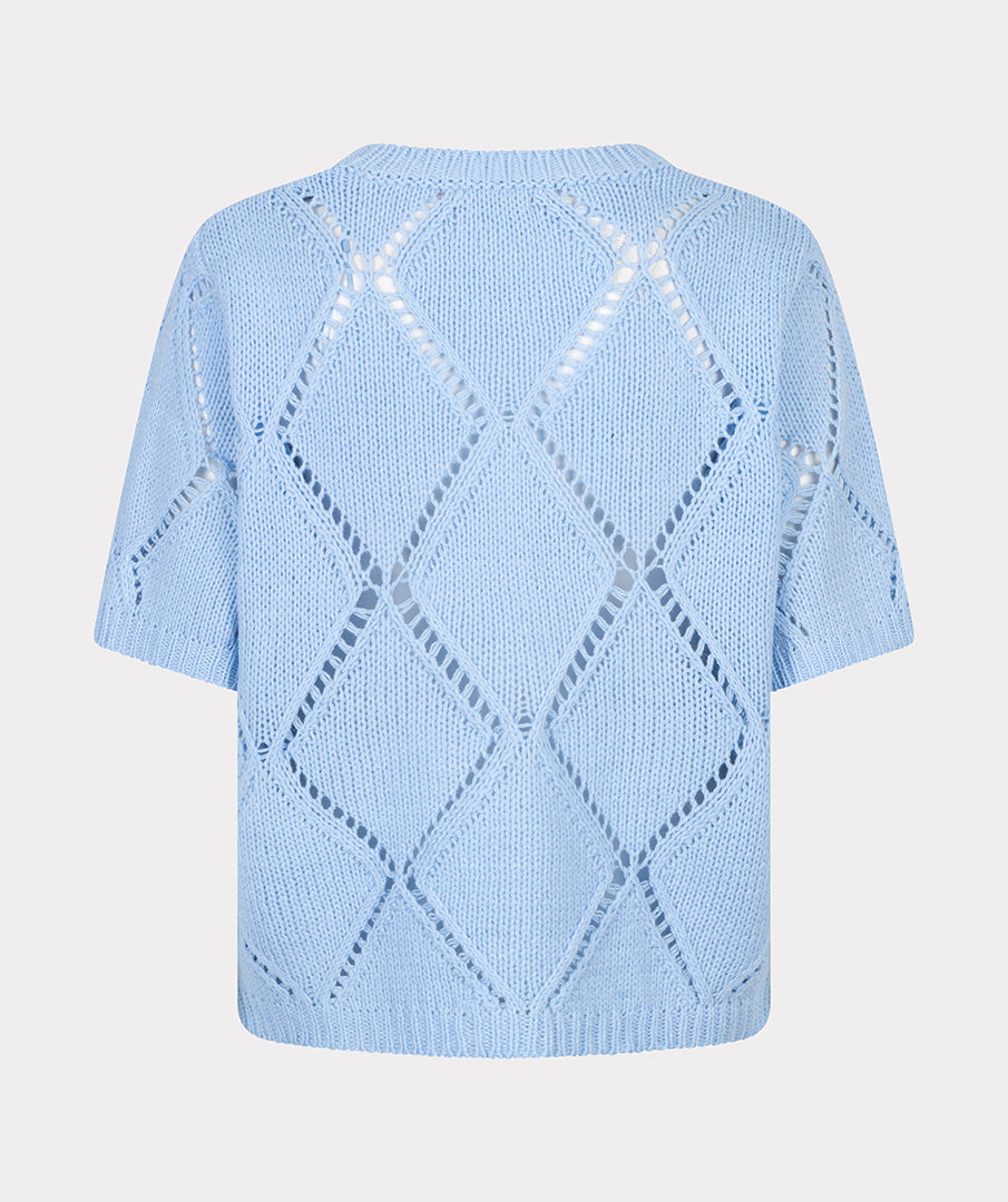 EsQualo Blue Sweater Ajour Diamond Sequins