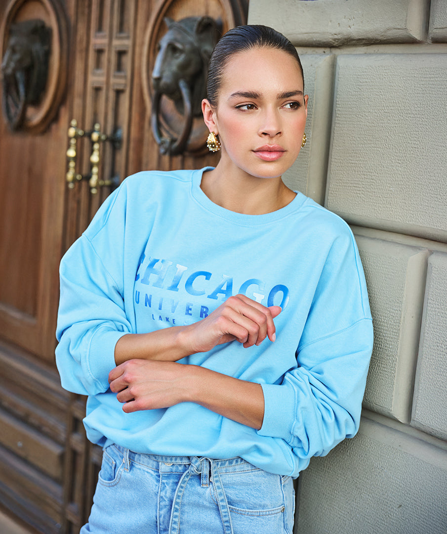 EsQualo Blue 'Chicago' Printed Sweater