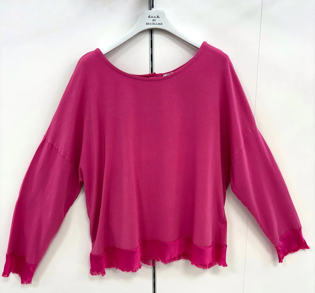 Decollage Fuchsia Pink Button Back Top