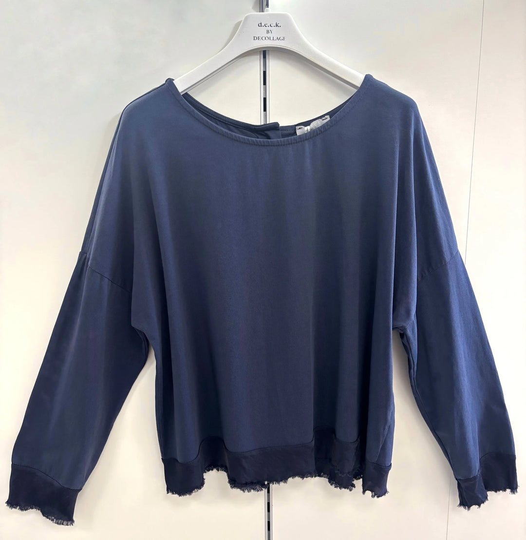 Decollage Navy Button Back Top