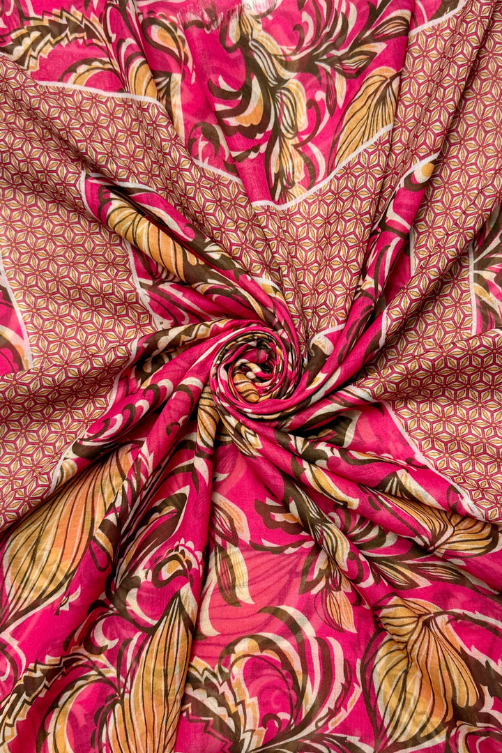 Pink Indian Inspired Leaf Print Frayed Scarf