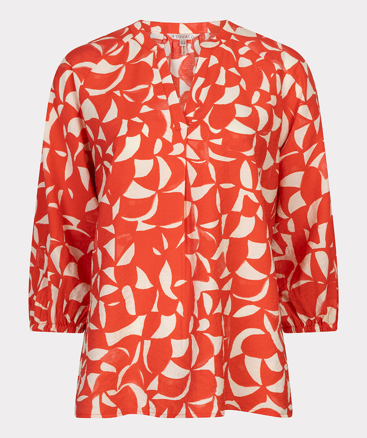 EsQualo Geometric Print V-Neck Blouse