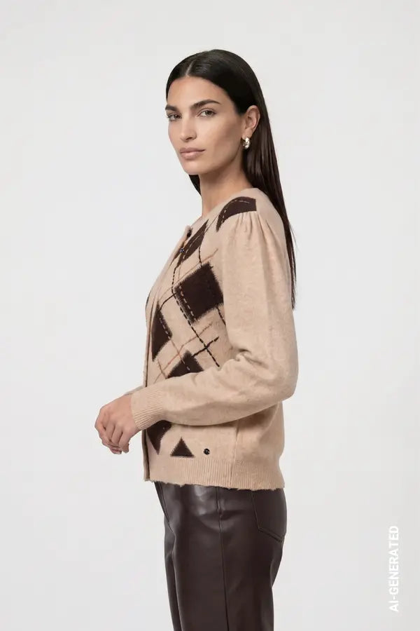 Monari Diamond Pattern Cardigan, Cappucino