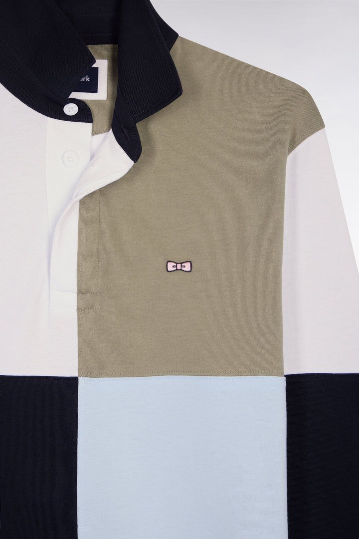 Eden Park Sky Blue & Khaki Block Long-Sleeved Rugby Shirt