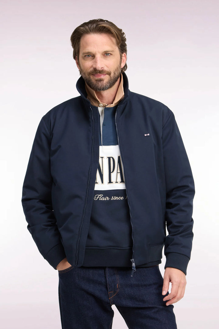 Eden Park Straight Cut Nylon Jacket with Ribbed Edges, Navy