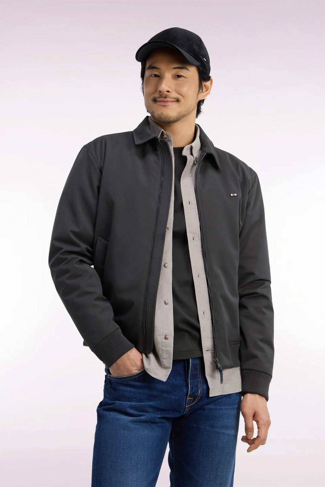 Eden Park Straight Cut Nylon Jacket with Ribbed Edges, Khaki