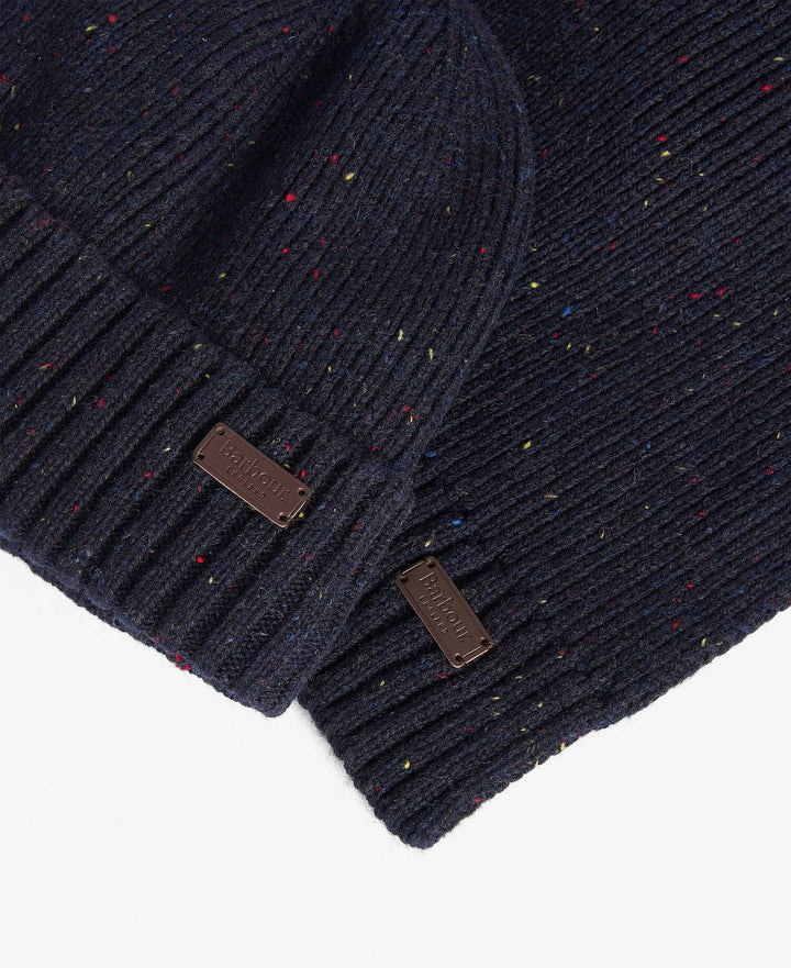 Barbour Carlton Fleck Beanie and Scarf Gift Set, Navy