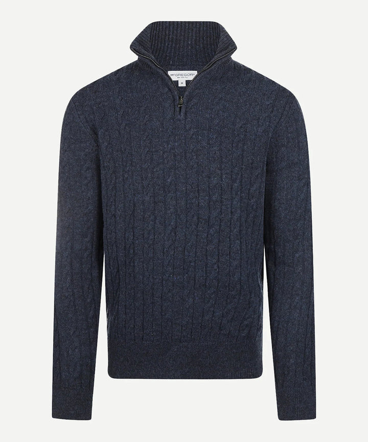 McGregor Lambswool Cable Zip Knit Sweater, Navy